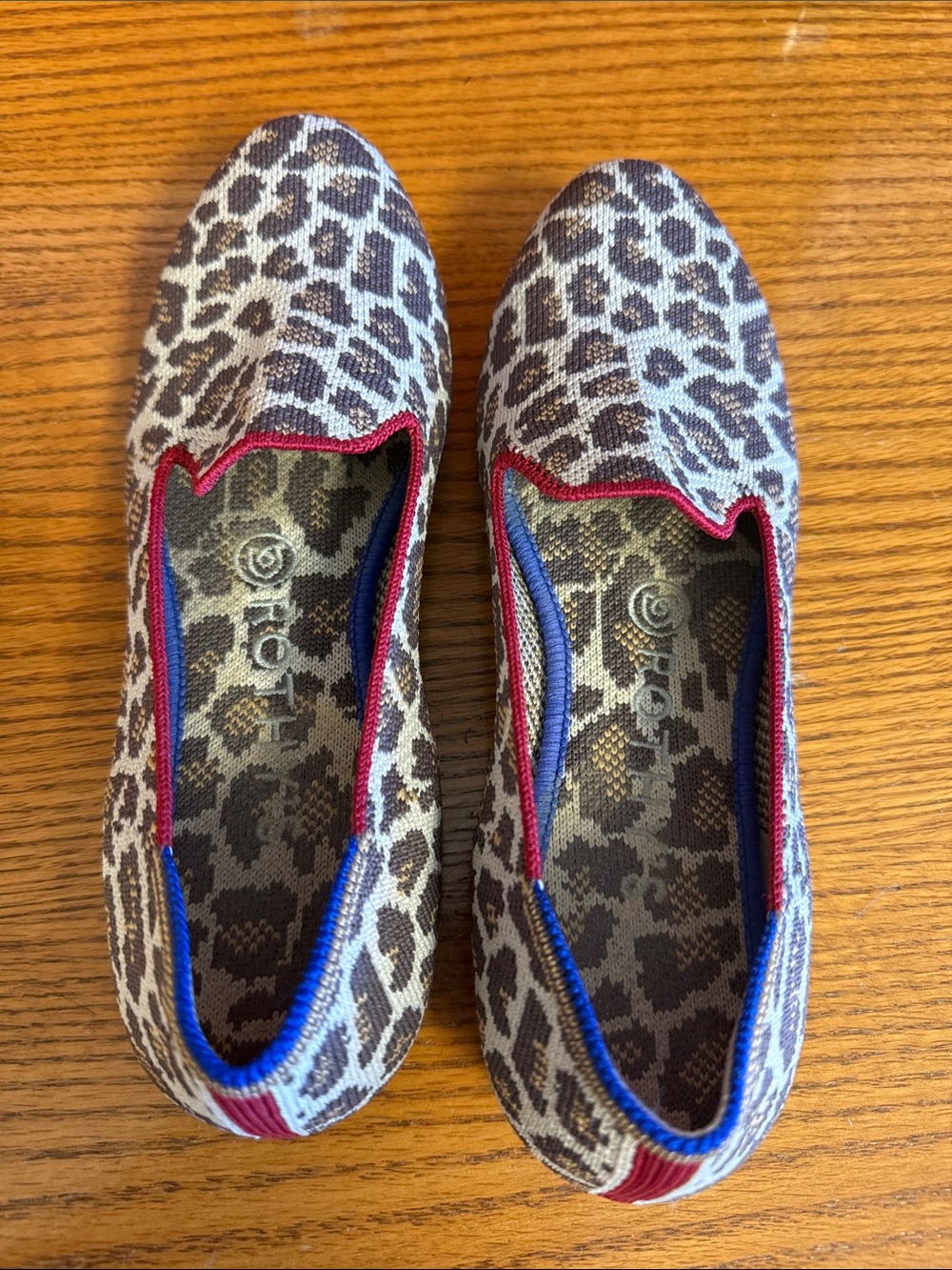 Rothy's Loafer Leopard-Print Slip-Ons with Red & Blue Trim